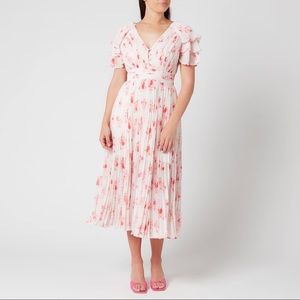 SELF-PORTRAIT Pleated Floral-print V-neck Chiffon Midi Dress